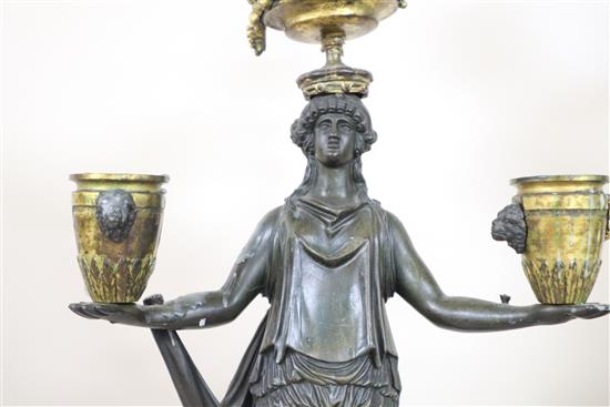 A pair of 19th century French classical revival bronze and ormolu candelabra, H.19in.